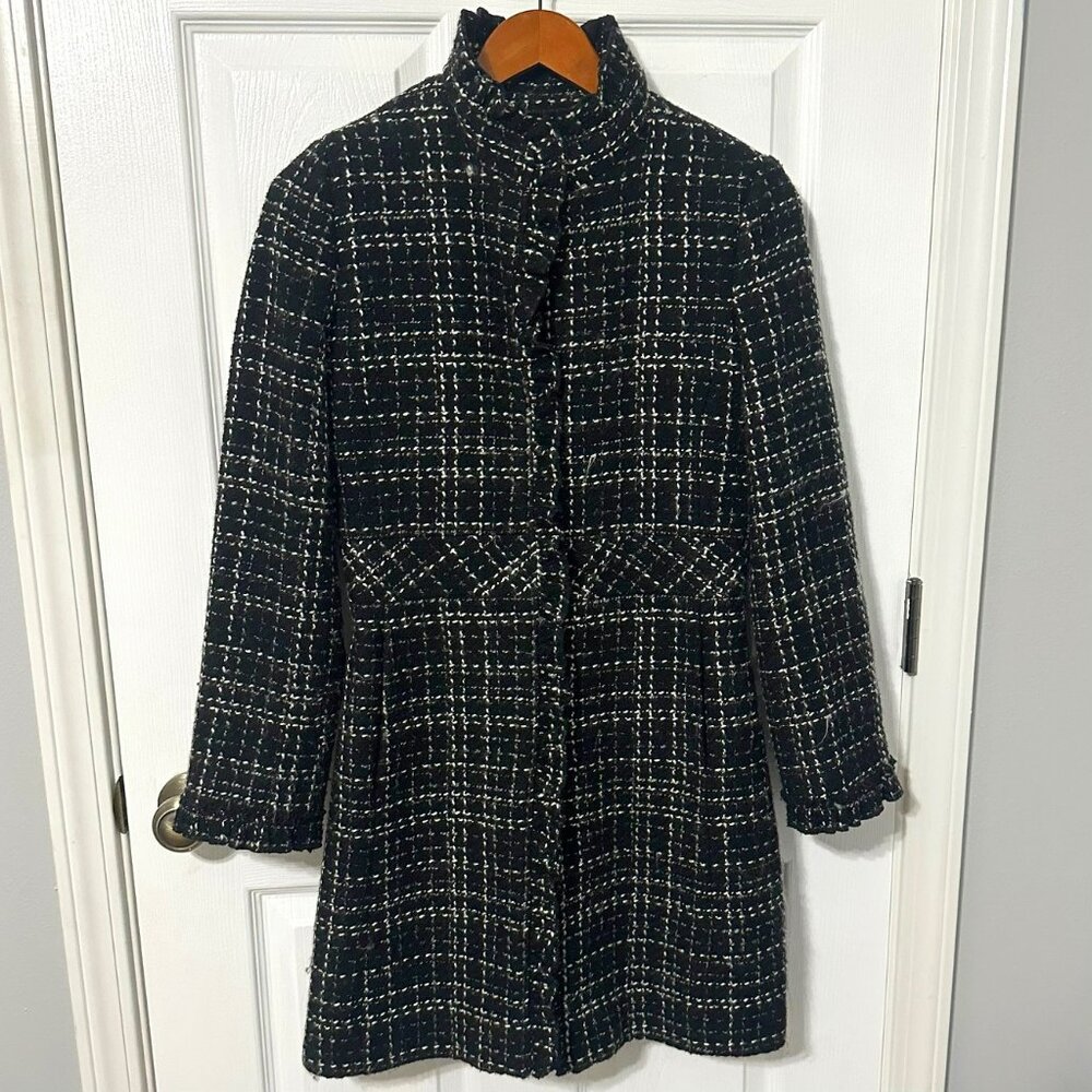 White House Black Market Plaid Wool Coat, Pea Coat, Fully Lined, Pockets